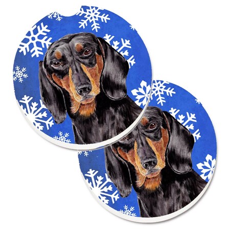 Carolines Treasures Dachshund Winter Snowflakes Holiday Set of 2 Cup Holder Car Coaster SC9363CARC
